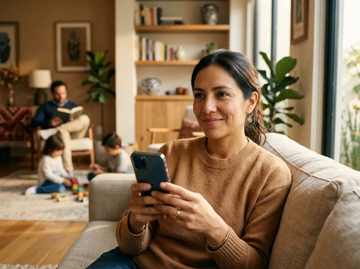 Mujer sonriendo con alivio al ver su score