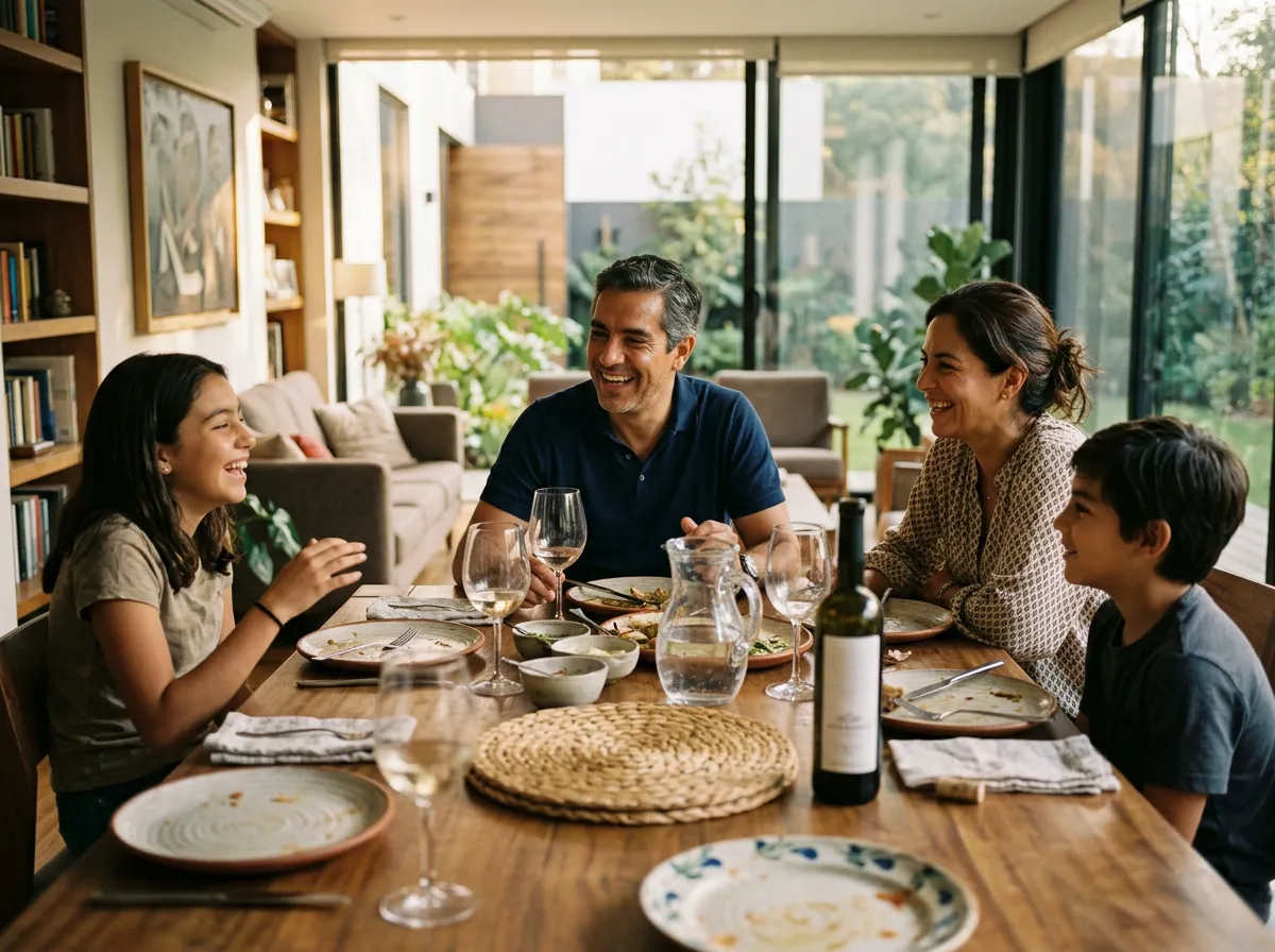 Familia mexicana en la sobremesa