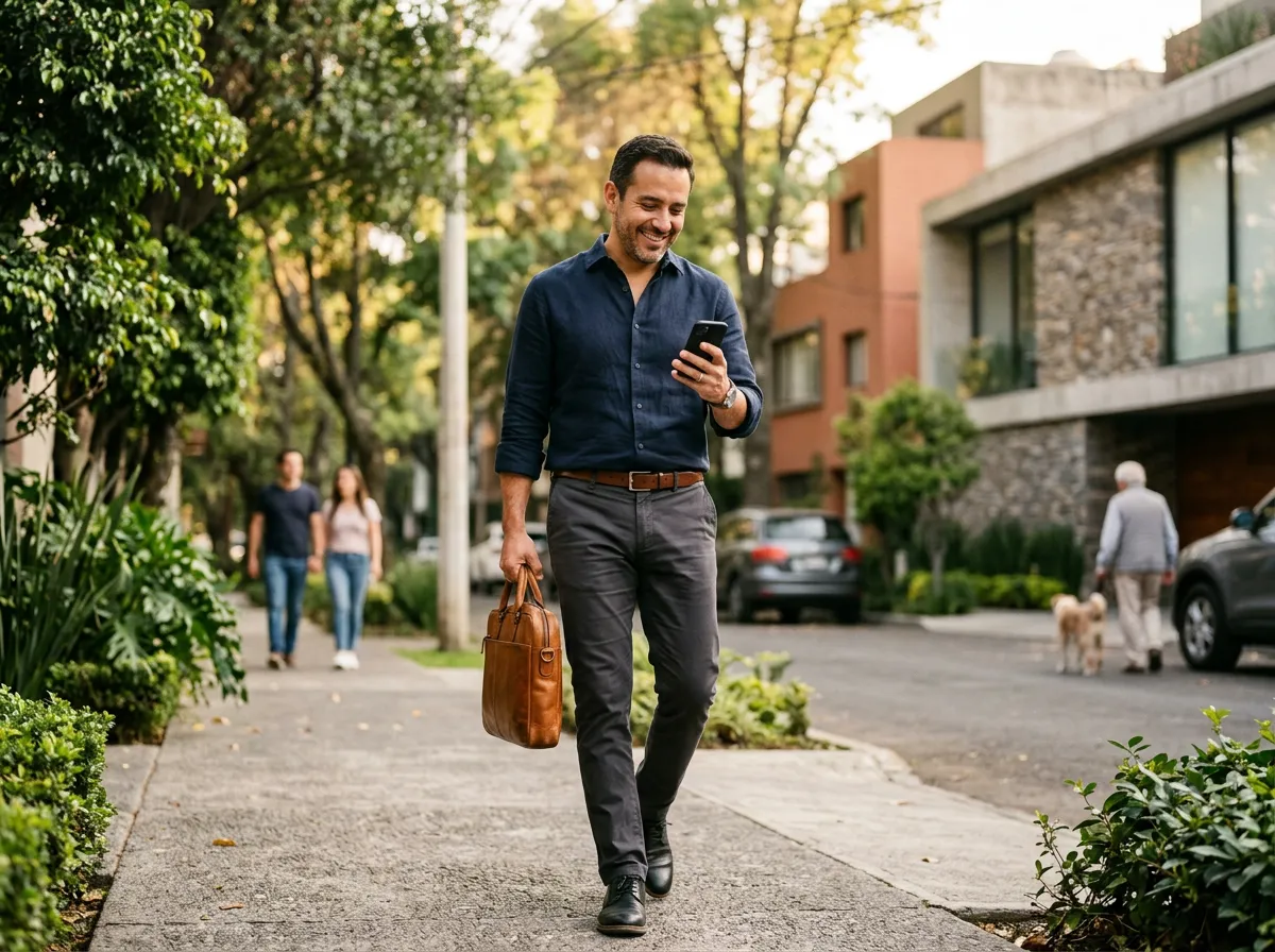 Asesor de seguros caminando por la calle